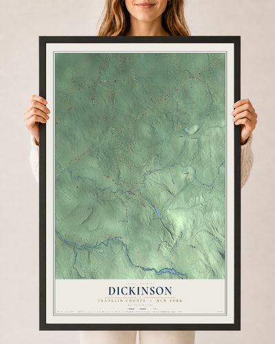 Map of Dickinson, Franklin County, New York, 24 x 36 inch print in a black wood frame