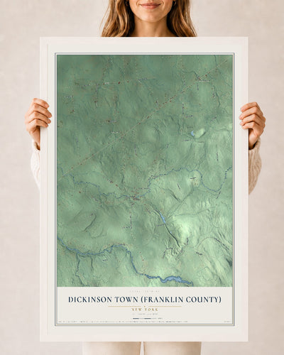Dickinson Town (Franklin County), New York map print, 24" x 36" W/ White Ayous Wood Frame mockup