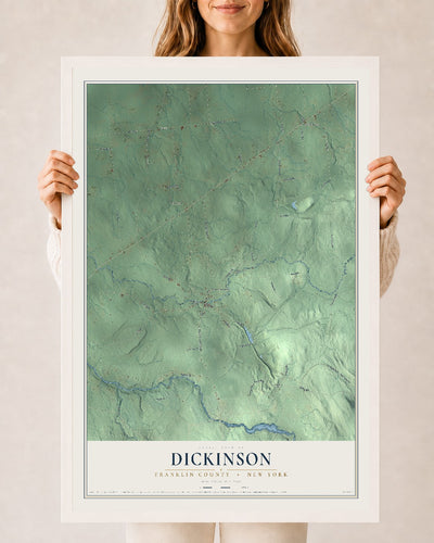 Map of Dickinson, Franklin County, New York, 24 x 36 inch print in a white wood frame