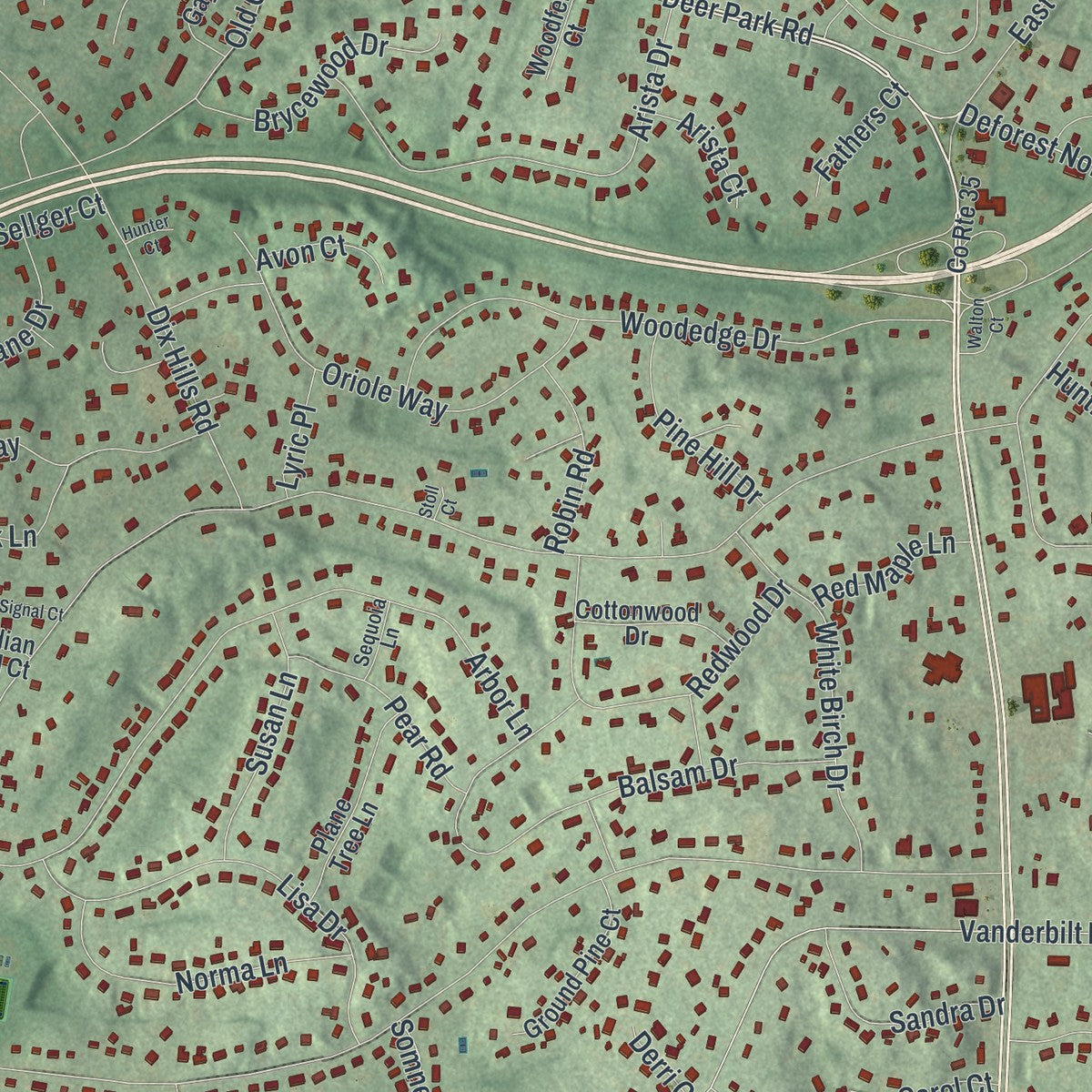 Close-up 1 of the Dix Hills, New York map artwork