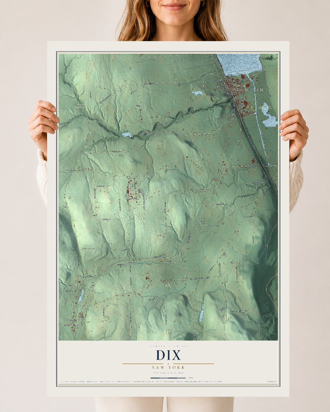 Dix, New York map print, 24" x 36" Archival Matte Print mockup