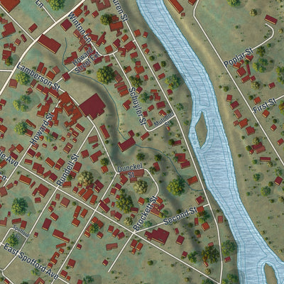 Close-up of the map of Dolgeville, New York print showing street and building detail