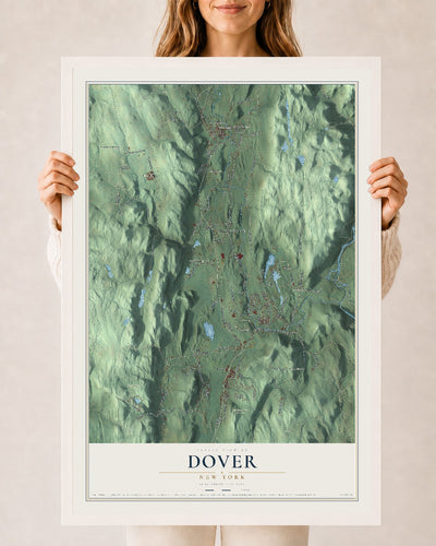 Map of Dover, New York, 24 x 36 inch print in a white wood frame