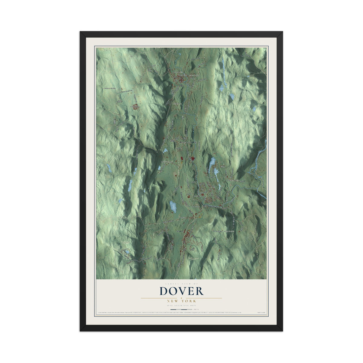 Dover, New York map print, 12" x 18" W/ Black Ayous Wood Frame mockup