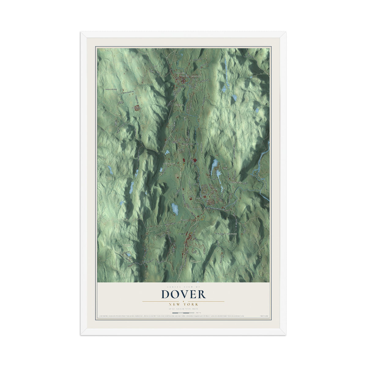 Dover, New York map print, 12" x 18" W/ White Ayous Wood Frame mockup