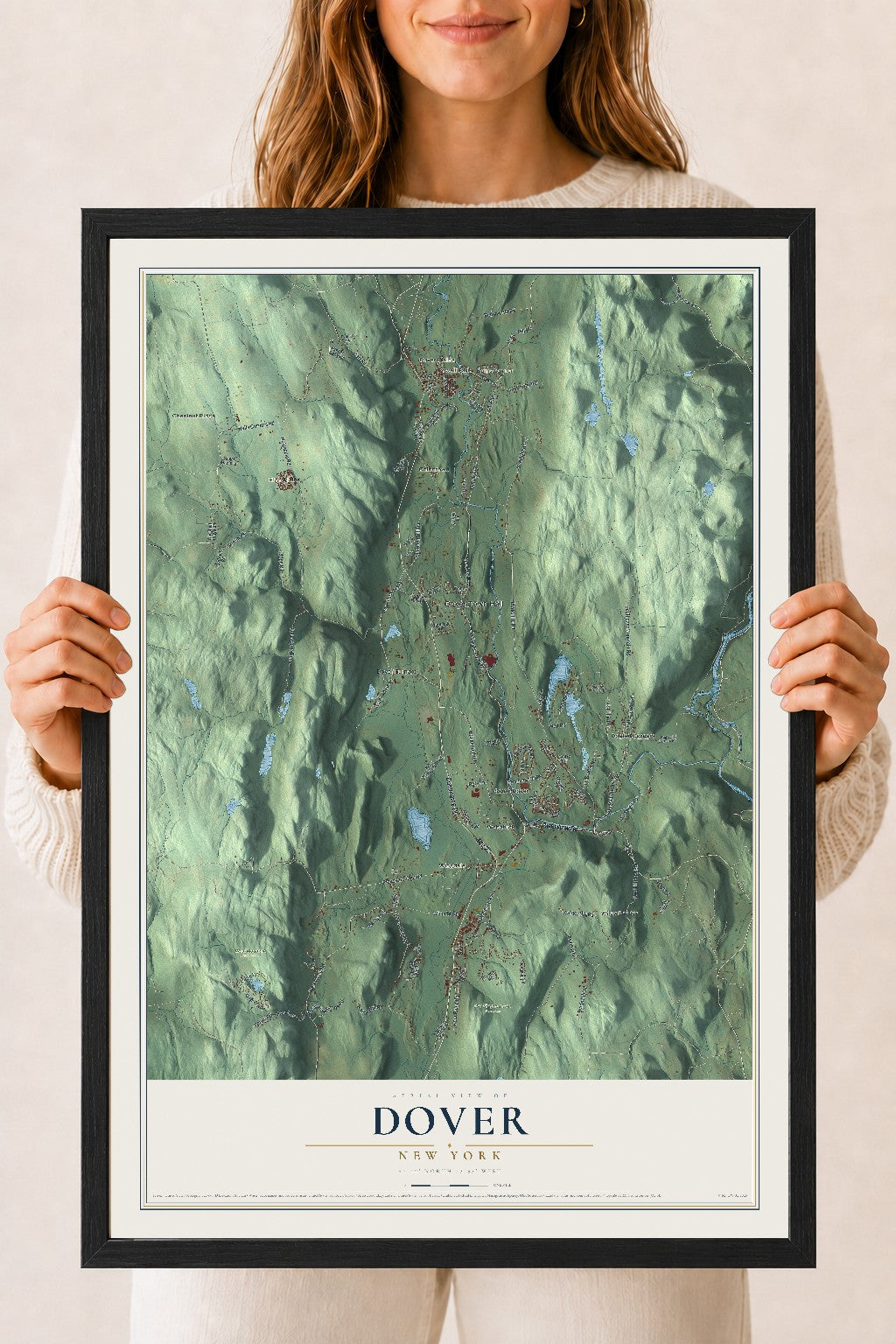 Dover, New York map print, 18" x 24" W/ Black Ayous Wood Frame mockup