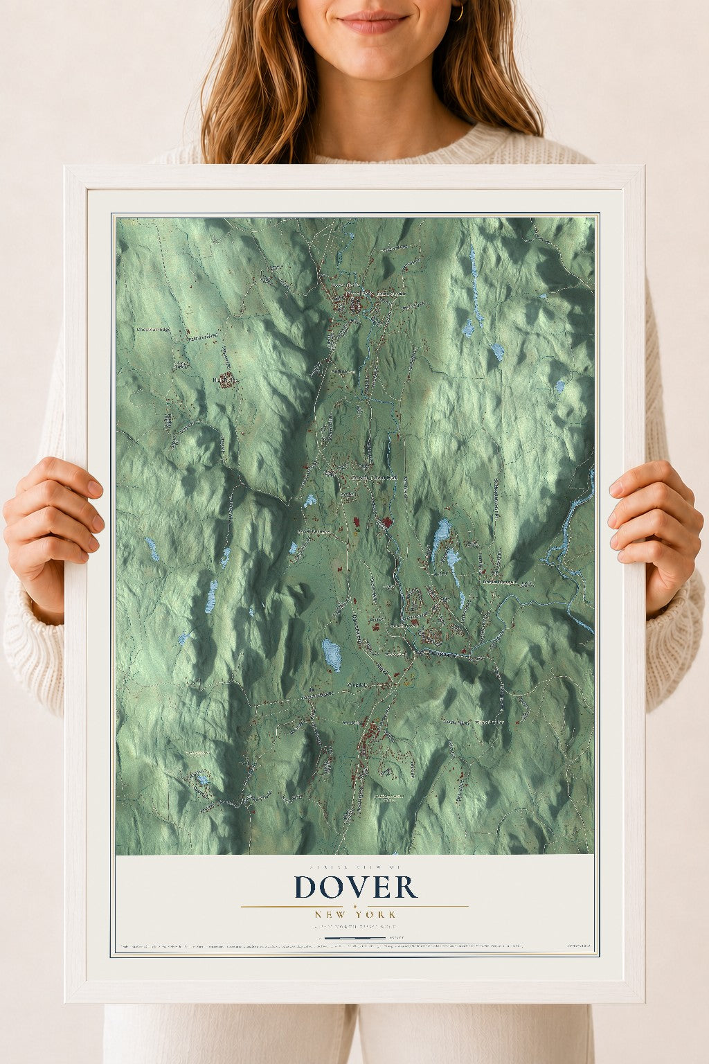 Dover, New York map print, 18" x 24" W/ White Ayous Wood Frame mockup