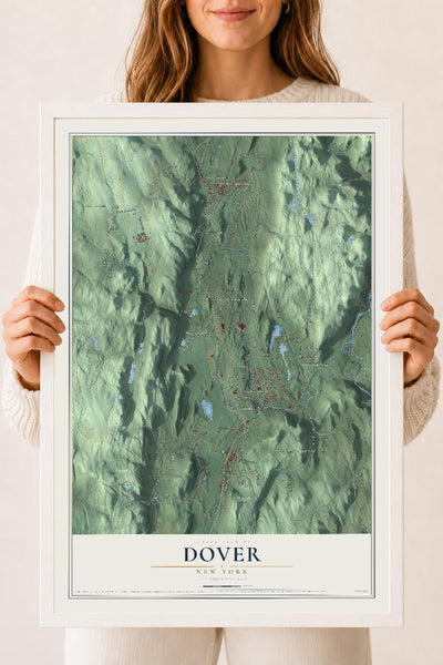 Dover, New York map print, 18" x 24" W/ White Ayous Wood Frame mockup