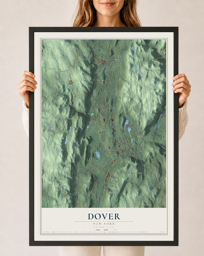 Dover, New York map print, 24" x 36" W/ Black Ayous Wood Frame mockup