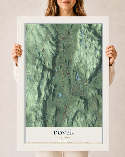 Dover, New York map print, 24" x 36" W/ White Ayous Wood Frame mockup