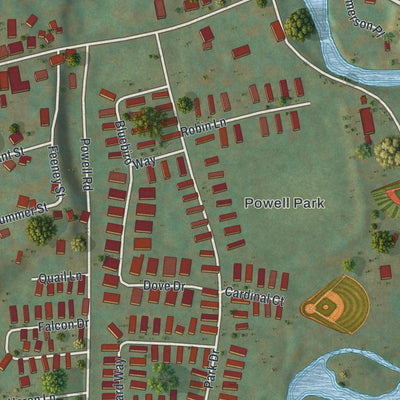 Close-up of the map of Dover Plains, New York print showing street and building detail