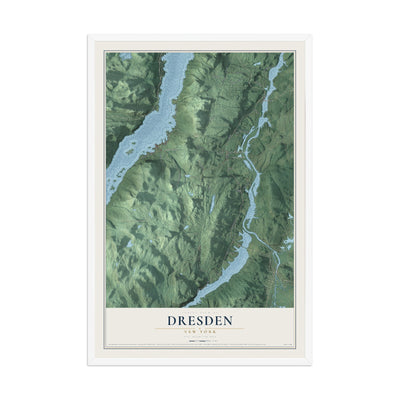 Map of Dresden, New York, 12 x 18 inch print in a white wood frame