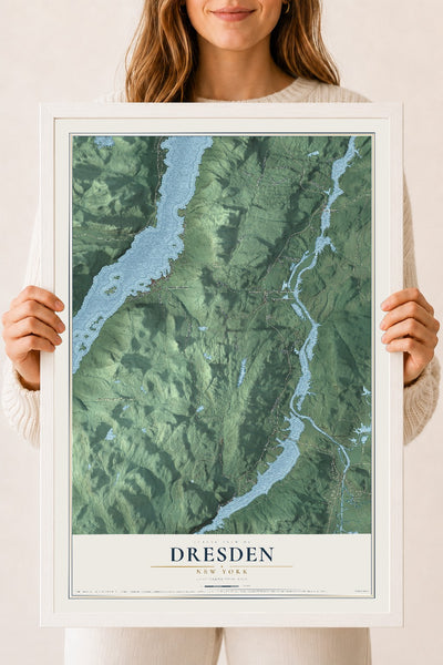 Map of Dresden, New York, 18 x 24 inch print in a white wood frame