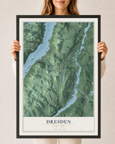 Map of Dresden, New York, 24 x 36 inch print in a black wood frame