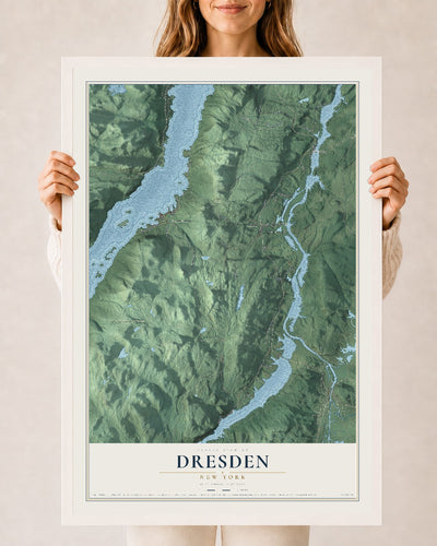 Map of Dresden, New York, 24 x 36 inch print in a white wood frame