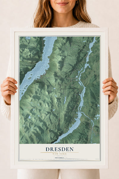 Dresden, New York map print, 18" x 24" W/ White Ayous Wood Frame mockup