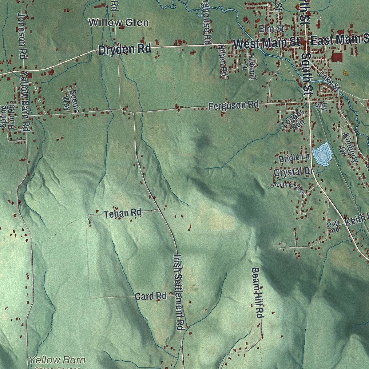 Close-up 1 of the Dryden, New York map artwork
