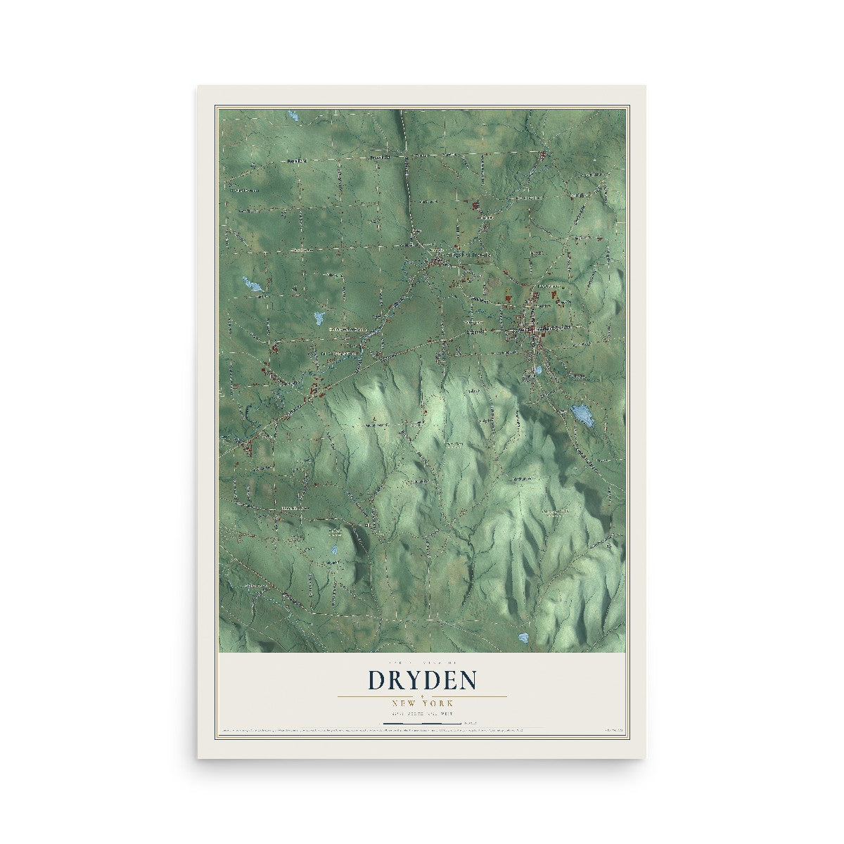Dryden, New York map print, 12" x 18" Archival Matte Print mockup