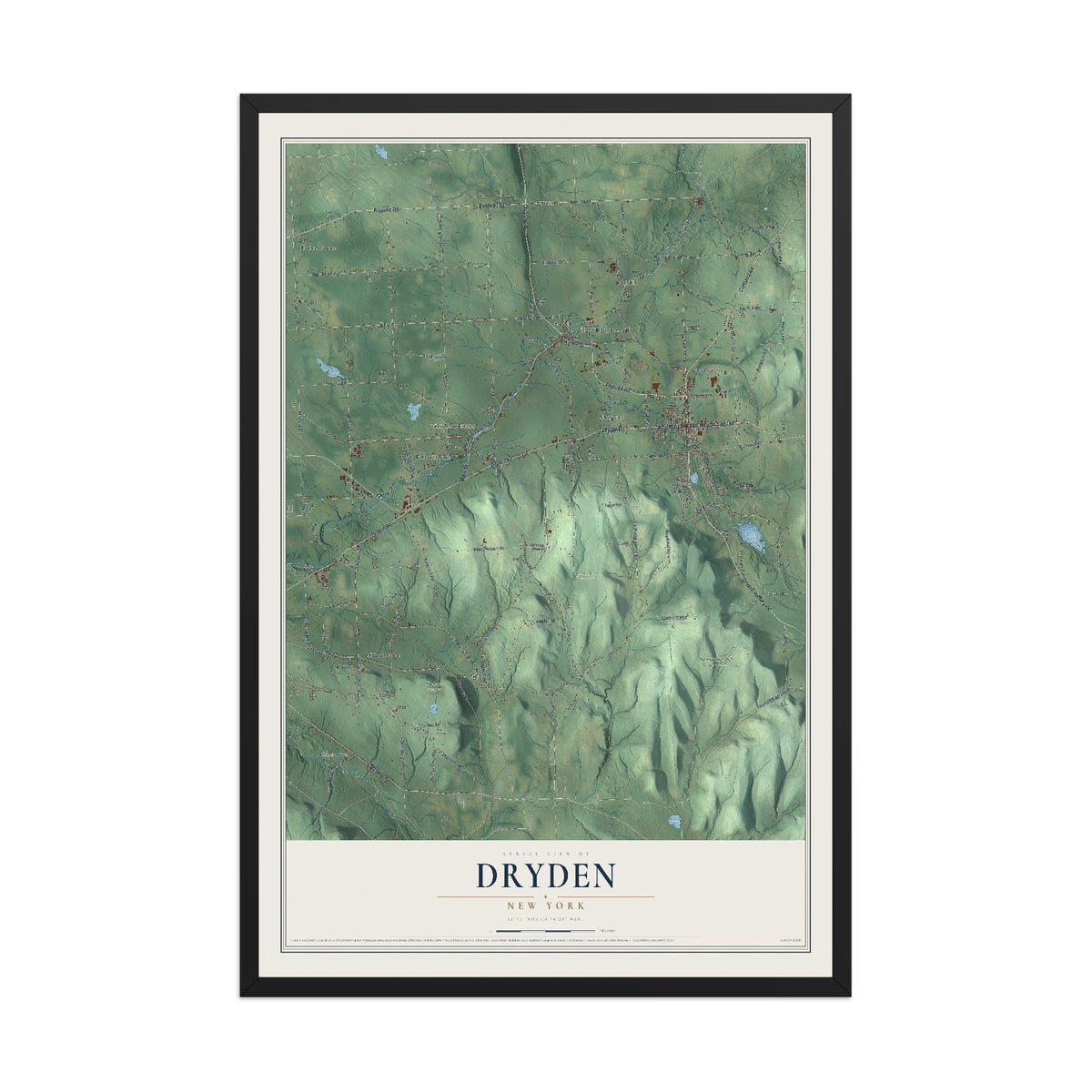 Dryden, New York map print, 12" x 18" W/ Black Ayous Wood Frame mockup