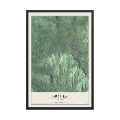 Dryden, New York map print, 12" x 18" W/ Black Ayous Wood Frame mockup