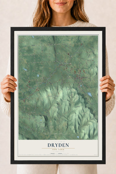 Dryden, New York map print, 18" x 24" W/ Black Ayous Wood Frame mockup