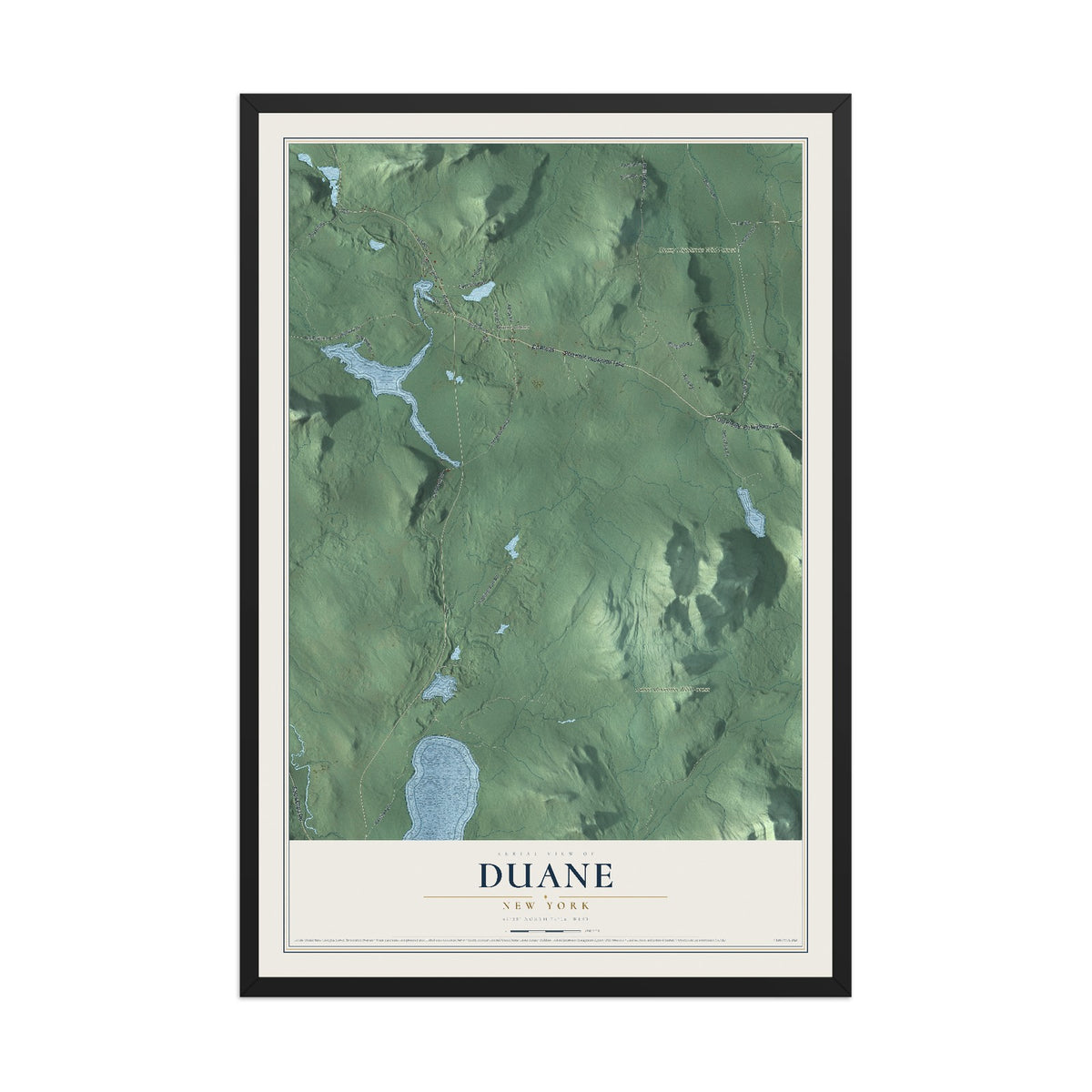 Duane, New York map print, 12" x 18" W/ Black Ayous Wood Frame mockup