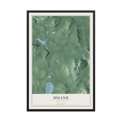 Duane, New York map print, 12" x 18" W/ Black Ayous Wood Frame mockup