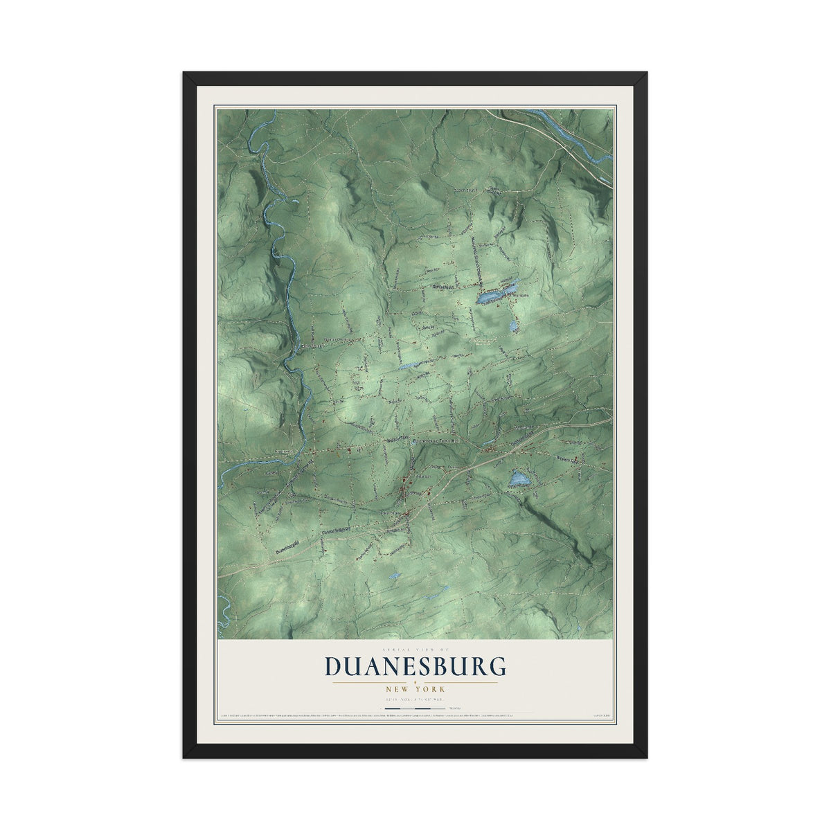 Duanesburg, New York map print, 12" x 18" W/ Black Ayous Wood Frame mockup