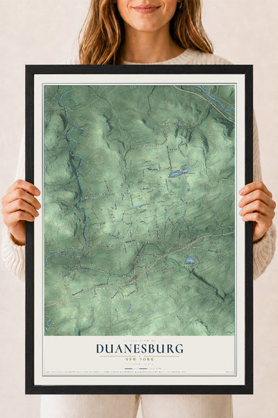 Duanesburg, New York map print, 18" x 24" W/ Black Ayous Wood Frame mockup