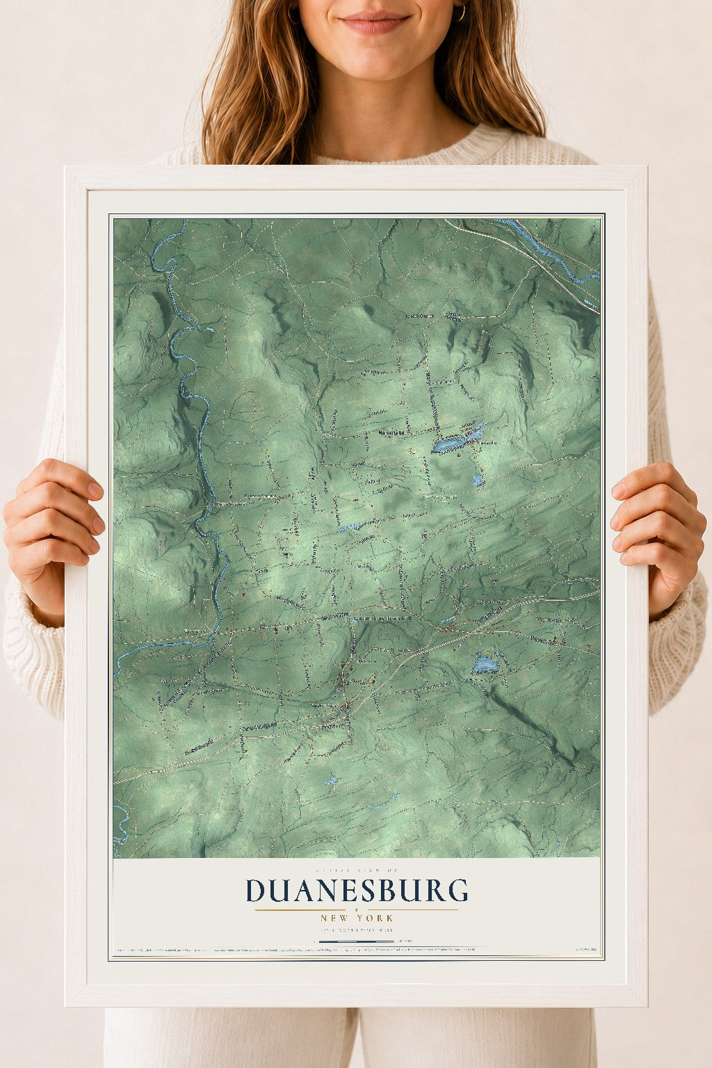 Duanesburg, New York map print, 18" x 24" W/ White Ayous Wood Frame mockup