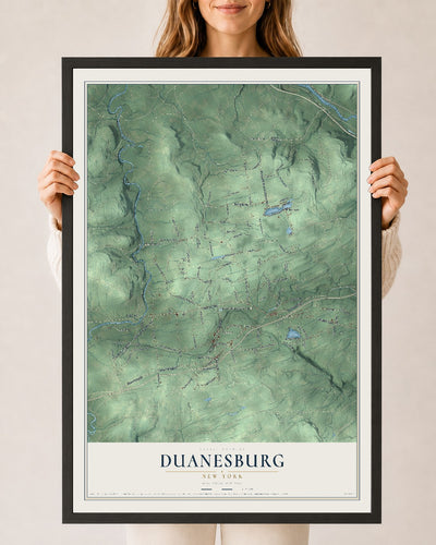 Duanesburg, New York map print, 24" x 36" W/ Black Ayous Wood Frame mockup