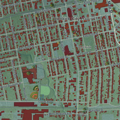 Close-up 1 of the Dunkirk City (Chautauqua County), New York map artwork