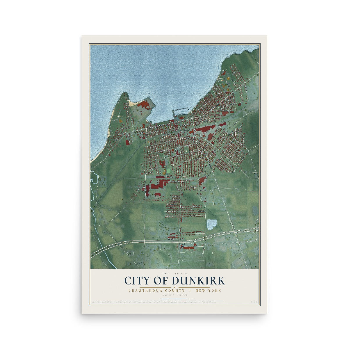Map of the City of Dunkirk, Chautauqua County, New York, 12 x 18 inch unframed archival matte print