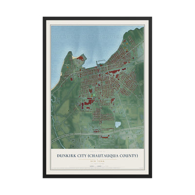 Dunkirk City (Chautauqua County), New York map print, 12" x 18" W/ Black Ayous Wood Frame mockup