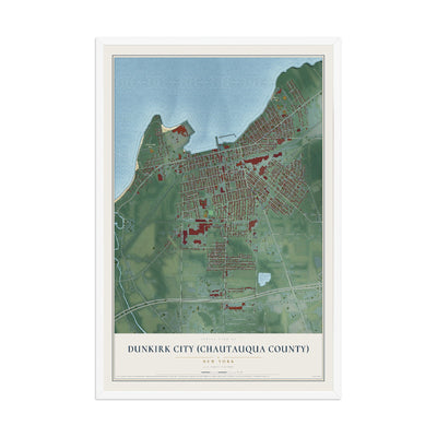 Dunkirk City (Chautauqua County), New York map print, 12" x 18" W/ White Ayous Wood Frame mockup