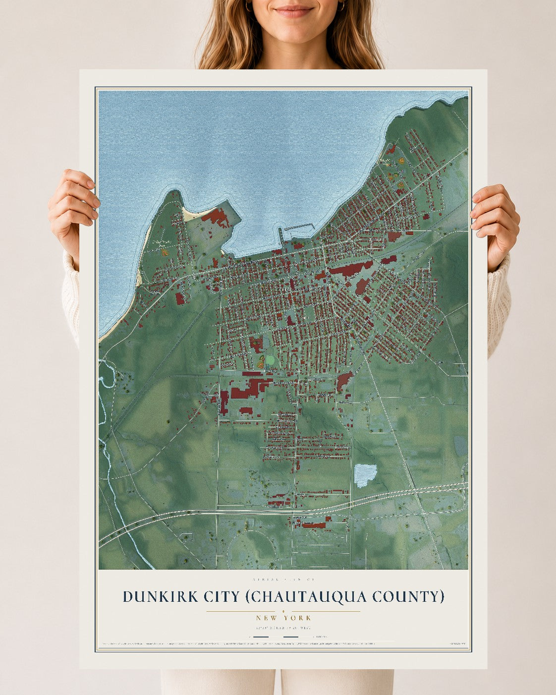 Dunkirk City (Chautauqua County), New York map print, 24" x 36" Archival Matte Print mockup