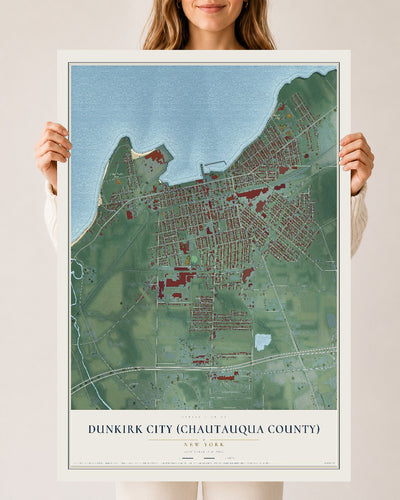 Dunkirk City (Chautauqua County), New York map print, 24" x 36" Archival Matte Print mockup