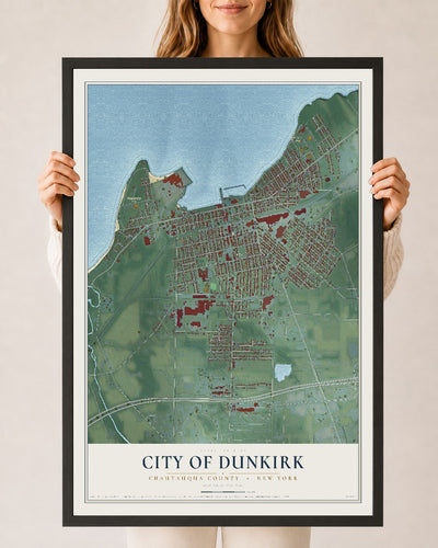 Map of the City of Dunkirk, Chautauqua County, New York, 24 x 36 inch print in a black wood frame