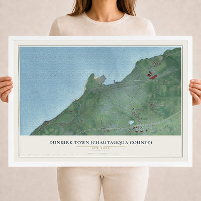 Dunkirk Town (Chautauqua County), New York map print, 18" x 24" W/ White Ayous Wood Frame mockup