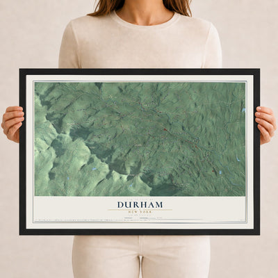 Durham, New York map print, 12" x 18" W/ Black Ayous Wood Frame mockup