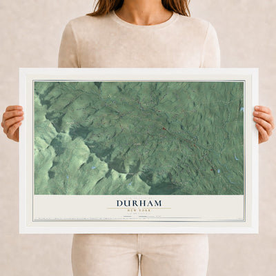 Durham, New York map print, 12" x 18" W/ White Ayous Wood Frame mockup