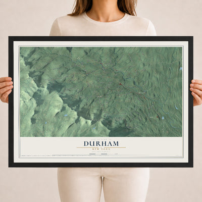 Durham, New York map print, 18" x 24" W/ Black Ayous Wood Frame mockup