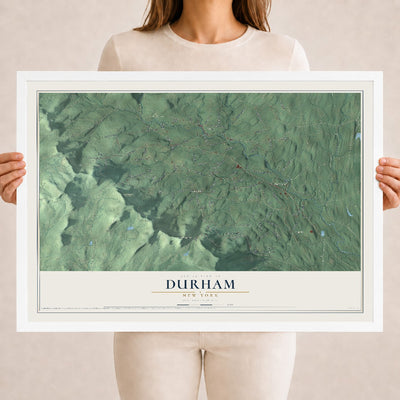 Durham, New York map print, 18" x 24" W/ White Ayous Wood Frame mockup