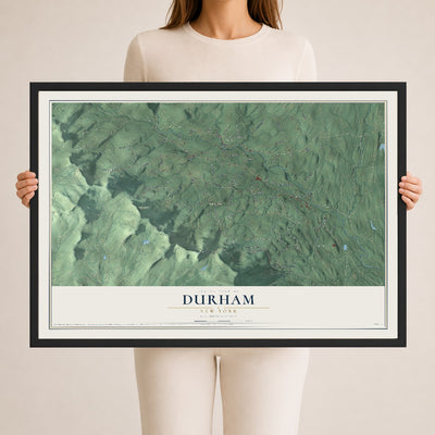 Durham, New York map print, 24" x 36" W/ Black Ayous Wood Frame mockup