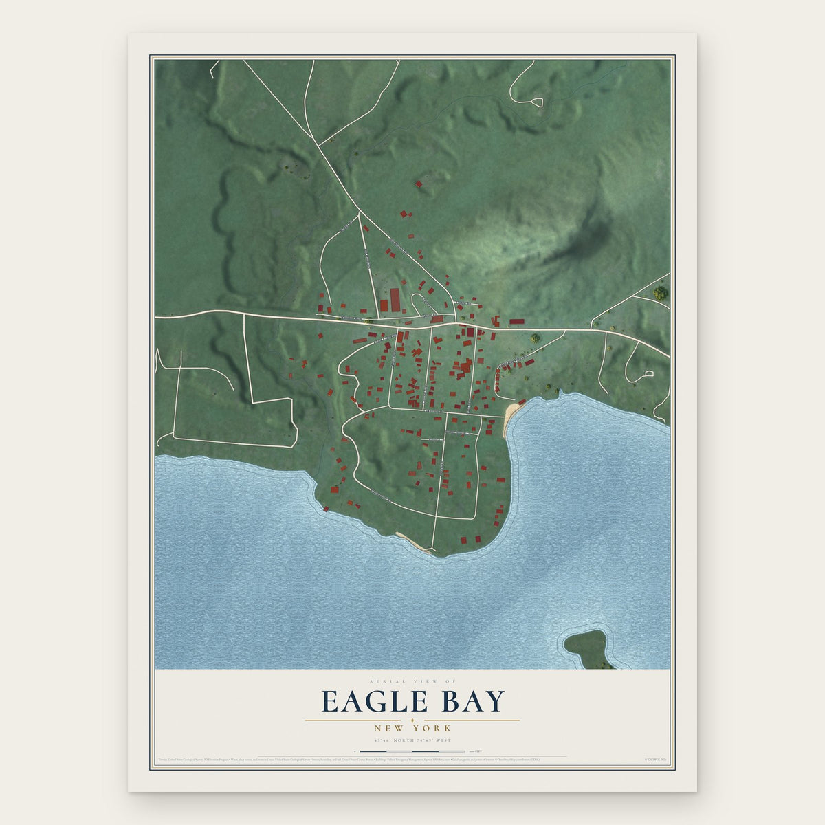 Eagle Bay, New York map print, the full design