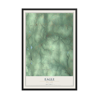 Eagle, New York map print, 12" x 18" W/ Black Ayous Wood Frame mockup