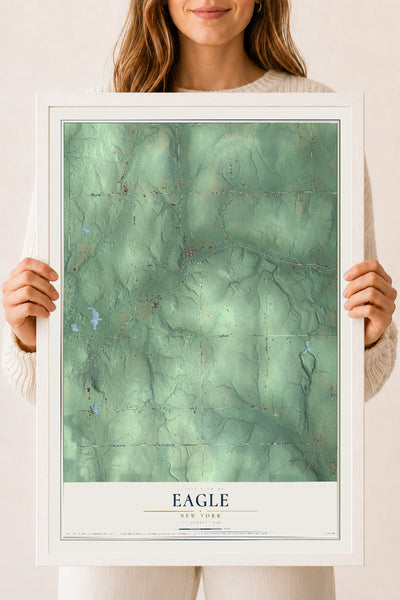 Eagle, New York map print, 18" x 24" W/ White Ayous Wood Frame mockup