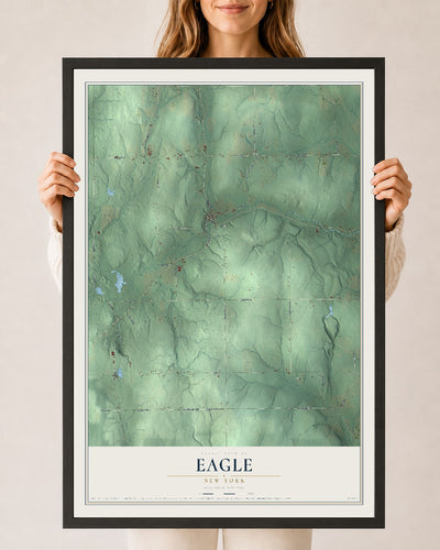 Eagle, New York map print, 24" x 36" W/ Black Ayous Wood Frame mockup