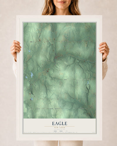 Eagle, New York map print, 24" x 36" W/ White Ayous Wood Frame mockup