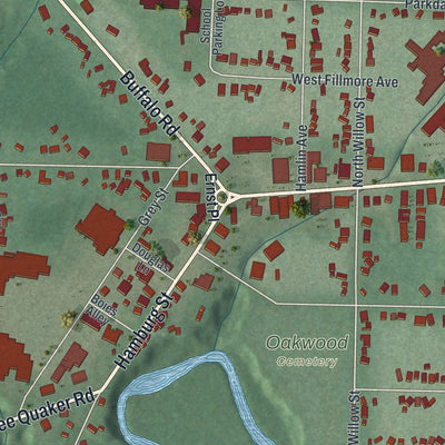 Close-up 2 of the East Aurora, New York map artwork
